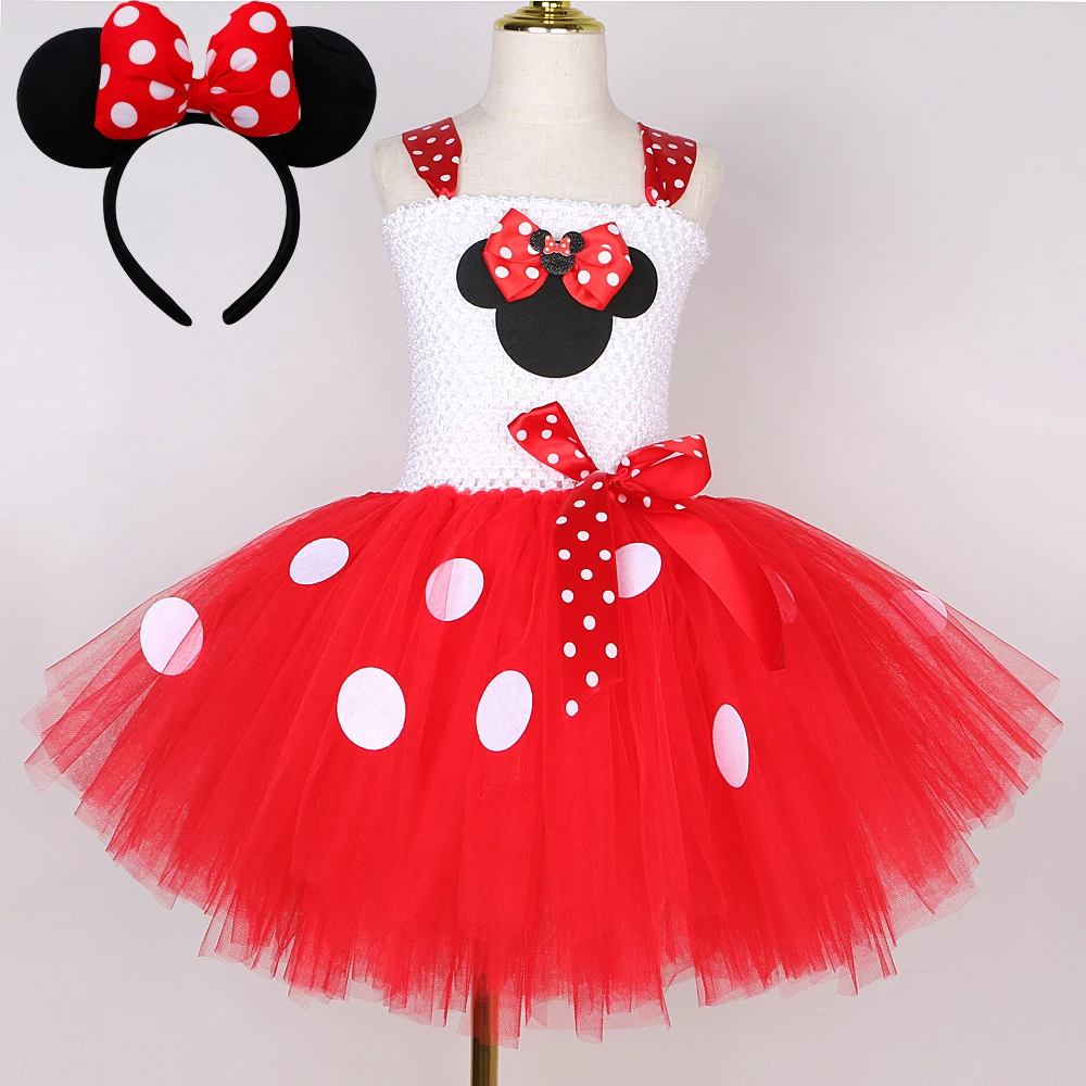 Jupe tutu en tulle à pois Disney Minnie Mouse pour adulte, rouge/blanc,  grand, accessoire de costume à porter pour l'Halloween
