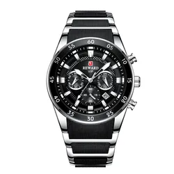 REWARD Luxury Sport Chronograph Waterproof Men's Watch with Big Dial and Automatic Date (Black Silver)