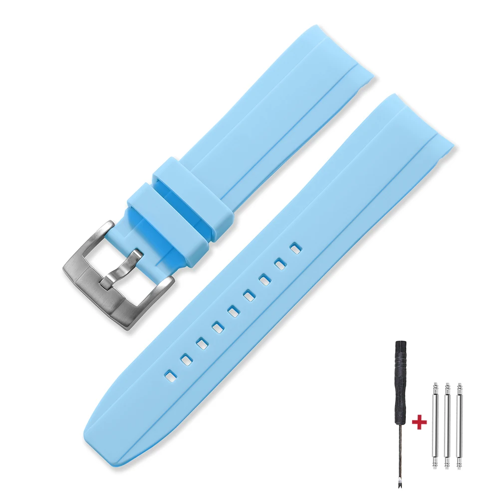 Curved End Silicone Sports Watch Band - Soft, Waterproof Rubber Wristband