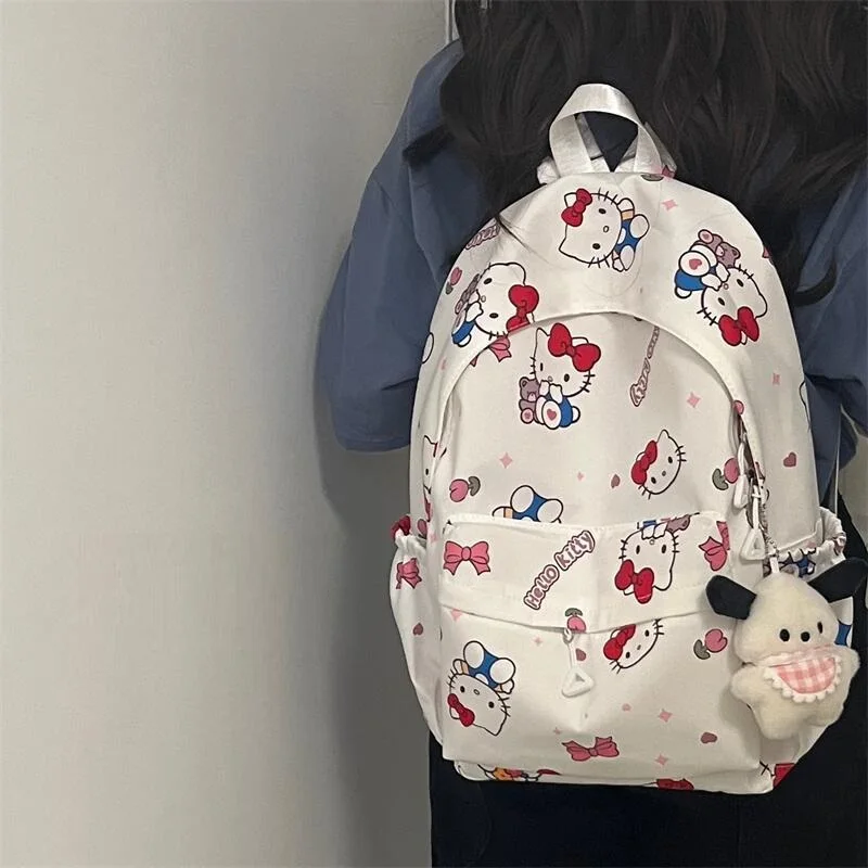 

Новый рюкзак Sanrios Hello Kitty с принтом для студентов в Корейском стиле Y2K милый женский Повседневный школьный рюкзак My Melody Cinnamoroll Kawaii