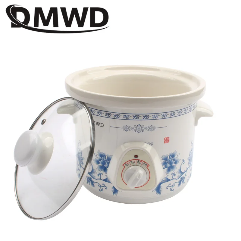 DMWD 1.5L Household Electric Mini Slow Cooker Mechanical/Smart Timer Stewing Soup Porridge Pot Ceramic Linner Food Cooking Maker 3