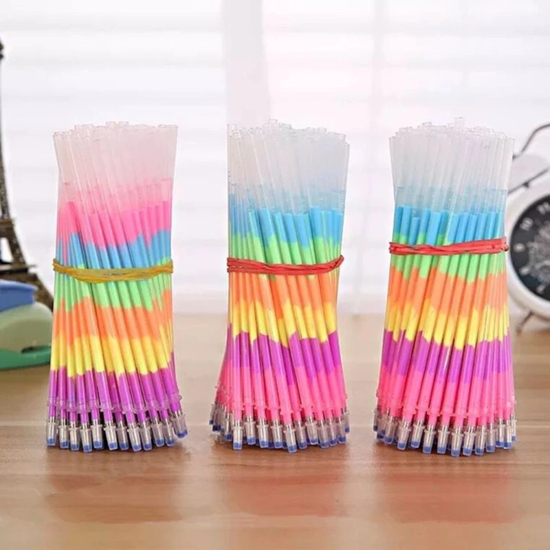 20/60Pcs 젤 펜 리필 1개의 잉크 리필에 6가지 색상 0.8mm 팁 빠른 건조 무지개 색상 펜 리필