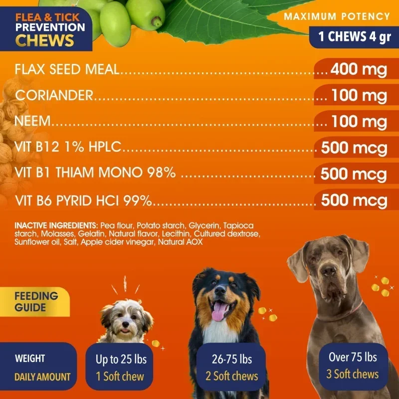 Dog Flea And Tick Repellent Chewable Tablets for The Dog Over 25lbs Contains Flaxseed And Vitamin Complex dog flea and tick tablets