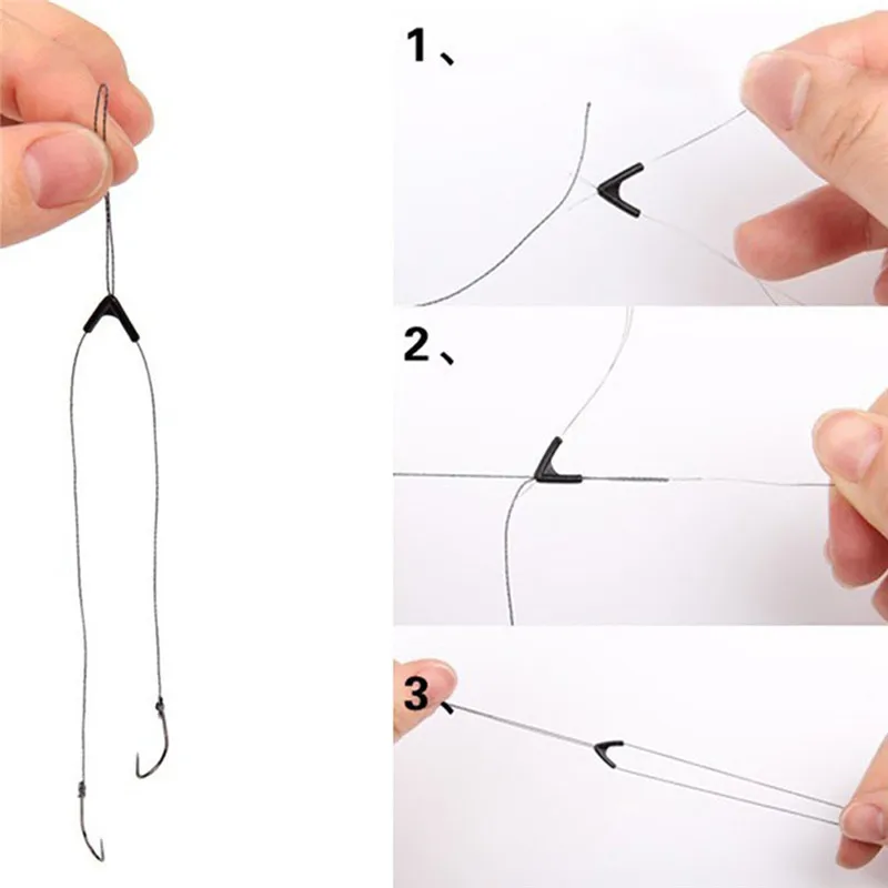 50pcs Double Hooks Fishing Line Space Bifurcation Eight Type Swivel Tying Tool