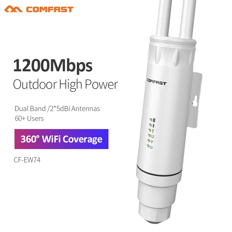 Comfast-extensor Wifi sem Fio de Ponto de Acesso Exterior 300m 1200m 2.4g 5ghz Ac1200 Área Ampla Roteador Antenas Wifi Adaptador Street ap