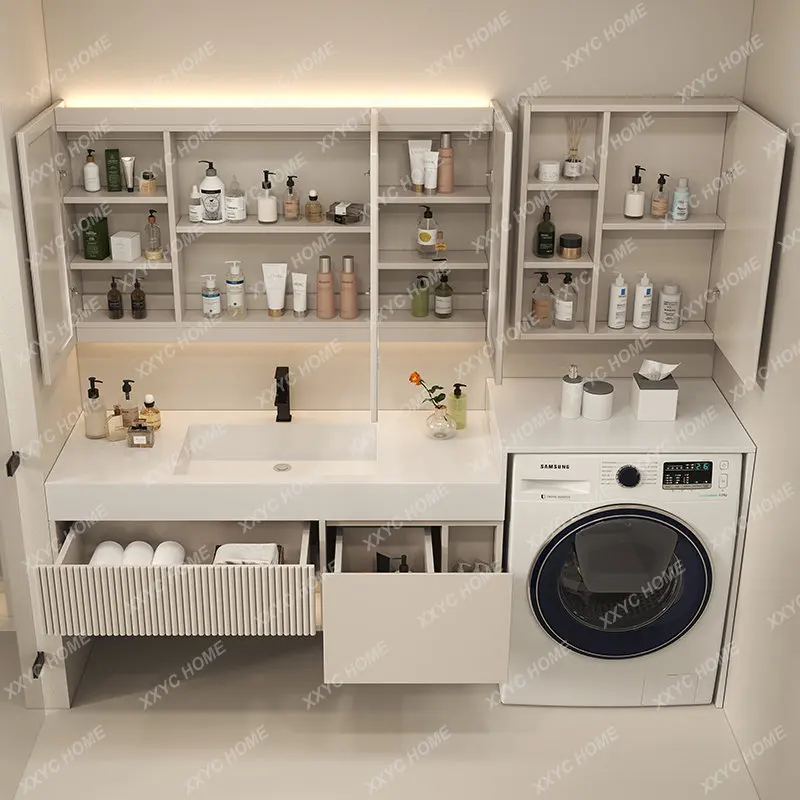 All-in-One Cabinet Combination Stone Plate Bathroom Cabinet Seamless Ceramic Basin Washstand