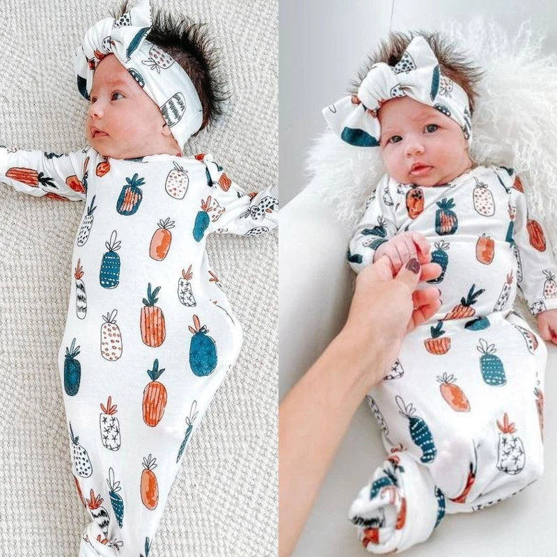 

Newborn Cotton Knot Blanket Sleeping Bag with Headband 2Pcs