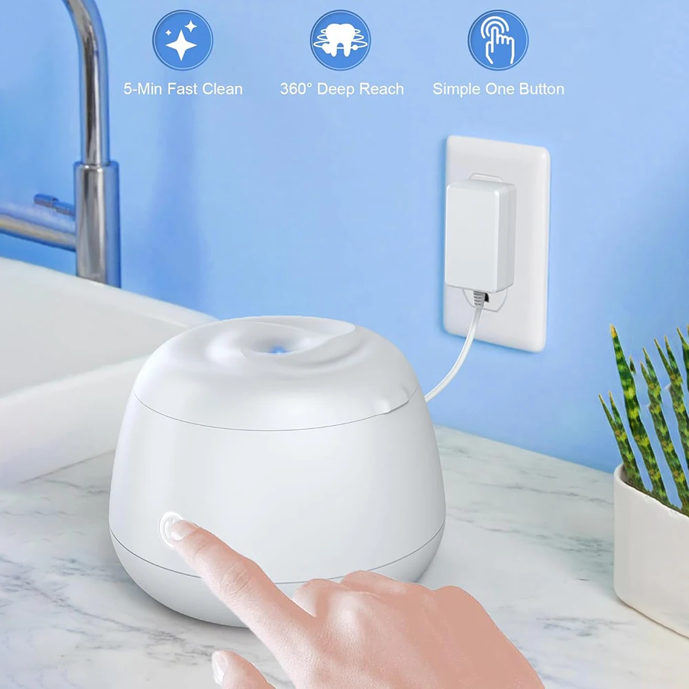 KUNPHY Ultrasonic Retainer Cleaner Machine 48kHz 200ML Dental Cleaning Pod with UV Deep Cleaning for Braces Night Guard Dentures 1
