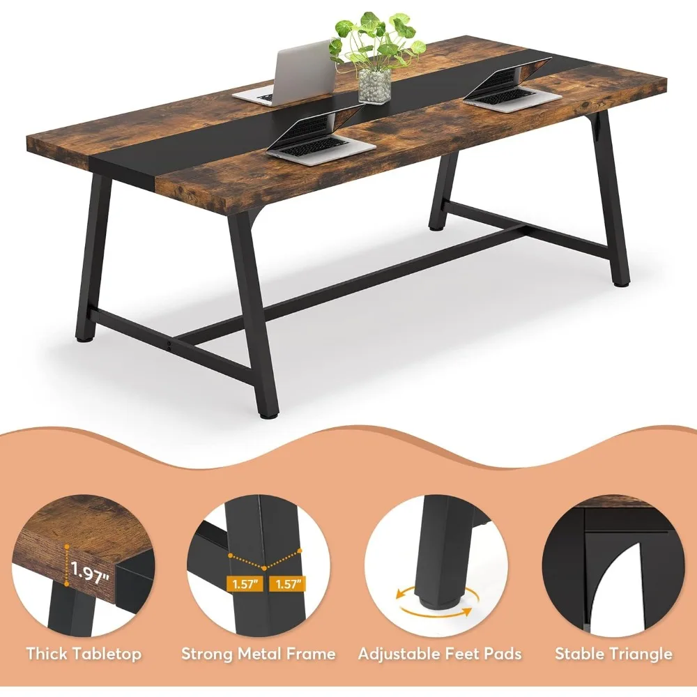 Dining Table for 8 People, 70.87-inch Rectangular Wood Kitchen Table with Strong Metal Frame, Industrial Large Long Dining Room 4
