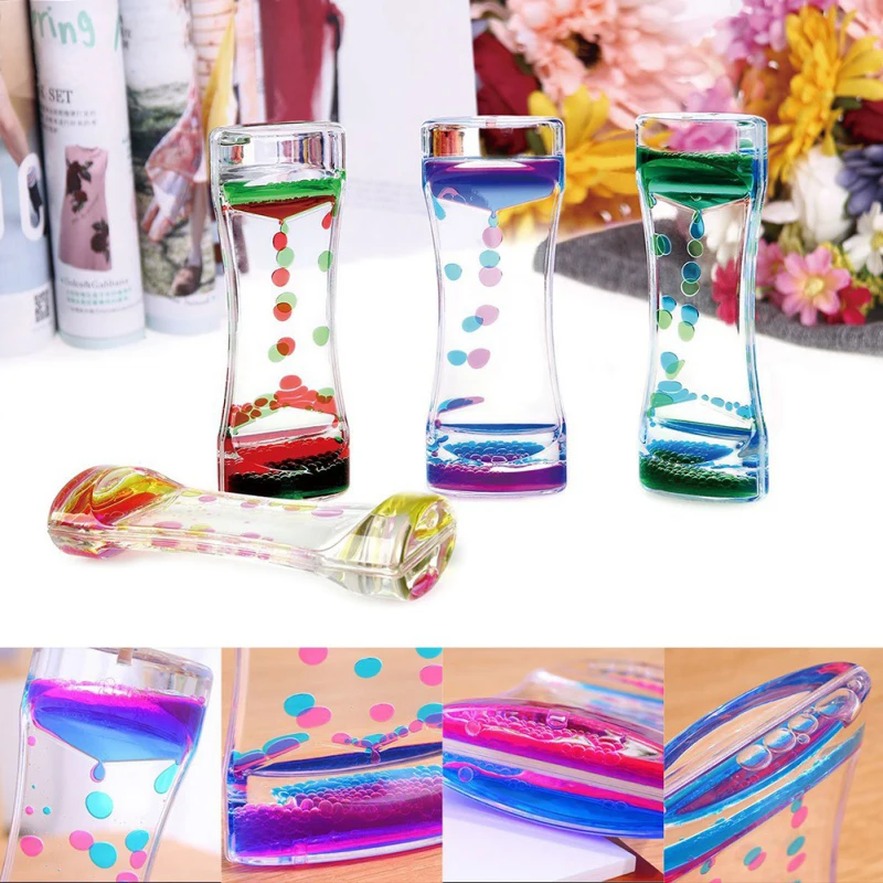 Liquid Hourglass Timer Double Color Floating Liquid Oil Acrylic Hourglass Home Decor Liquid Visual Movement Hourglass Timer Hour Glass Sand Timers