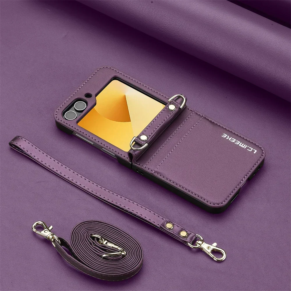 Leather Crossbody Wallet Phone Case with Card Holder and Detachable Lanyard