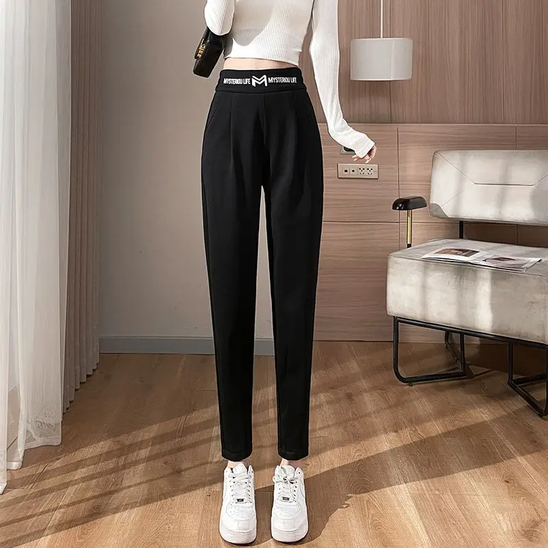 2023 Spring and Summer Thin Letter Printing Pocket Loose Relaxed Slim High Waist Oversize Cropped Straight Women's Sweatpants