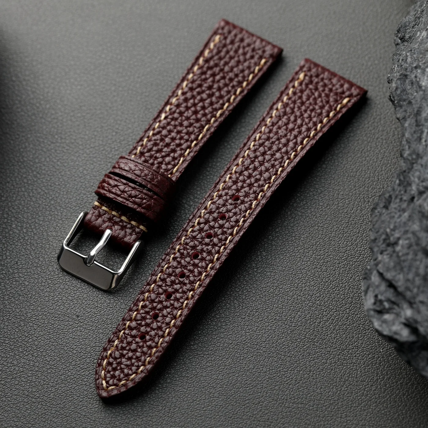 Luxurious Retro Soft Leather Strap in Elephant Grey and Glacier Blue