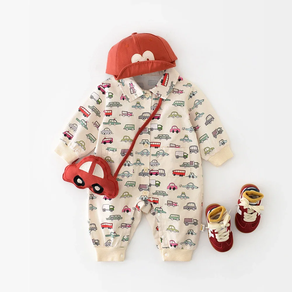 Autumn Baby Boy Car Print Jumpsuit