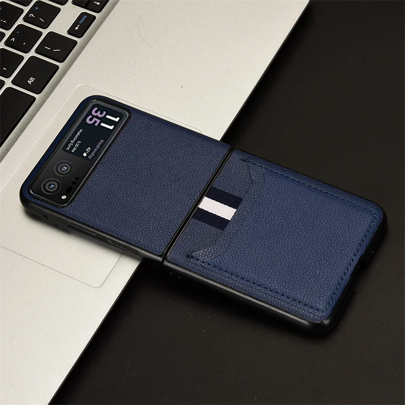 Premium Litchi Striae PU Leather Card Holder Protective Case for Motorola Moto Razr 40