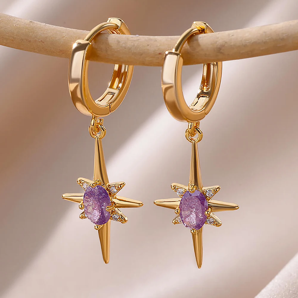 Dangle Earrings Eight-Pointed Star Earrings for Women Stainless Steel Waterproof