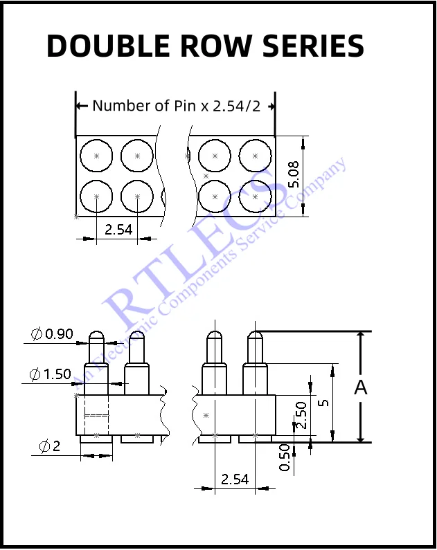 2 Stück Federkontaktstecker 4 6 8 10 12 14 16 20 Positionen Doppelreihig 4-20,5mm Oberflächenmontage DIP SMD Pad Rastermaß 2,54mm – Detail 7