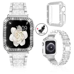 Elegant Diamond-Encrusted Metal Bracelet with Case for 42mm Series 321 (Silver band-case)