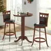 3 Piece Round Bar Table Set with 2 Upholstered Swivel Stools Rubber Wood Frame Kitchen Dining Home Decor 2