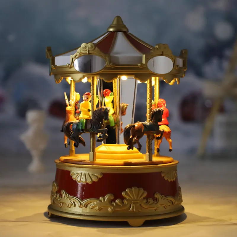 Merry Go Around Up And Down Carousel Music Box With LED Lights Gift for Girls Kids Christmas Birthday music box carousel music box