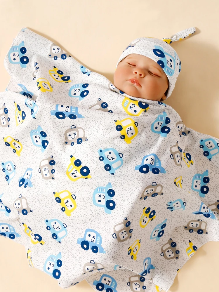 Baby swaddling clothes and hats made of 100% pure cotton soft and comfortable blankets and hats more colorful gifts for newborn