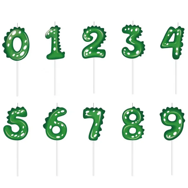 Green Dinosaur Numbers 0-9 Happy Birthday Cake Candle Children Prince Party Cartoon Dinosaur Cute Candle Decoration