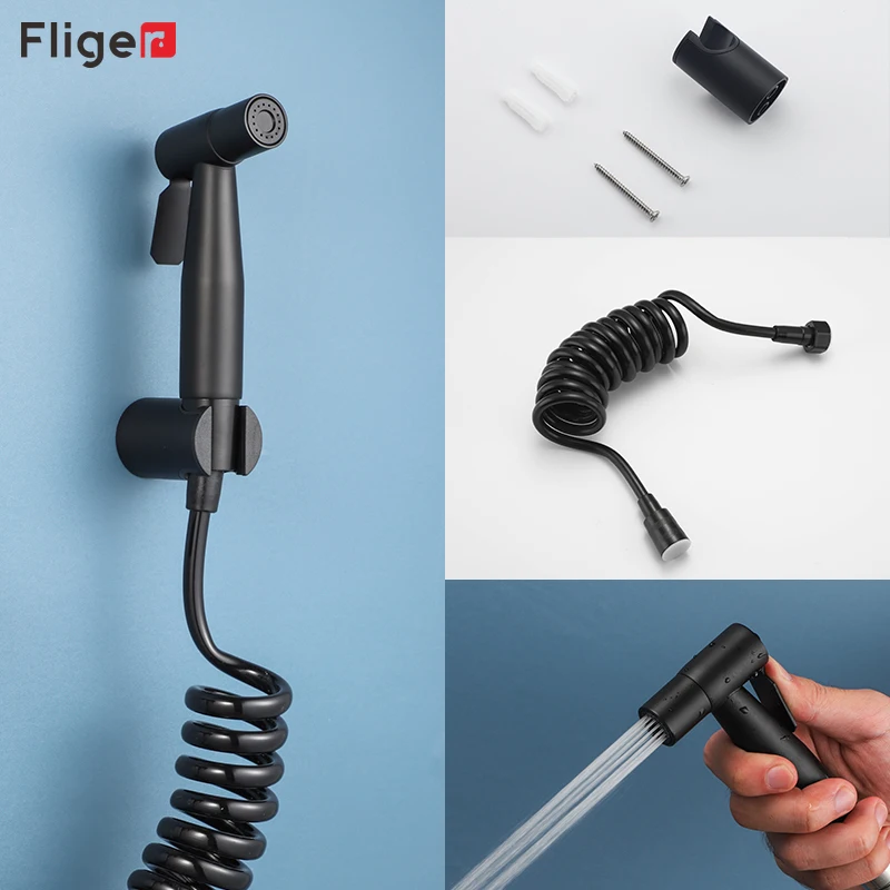 

Fliger Black Bidets Toilet Faucet Stainless Steel Handheld Bidet Sprayer Single Cold Water Hygienic Shower Anal Shower Cleaning