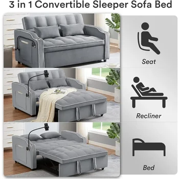Sofa with 2, seats3 in 1 Convertible Sleeper Sofa, Velvet Pull Out Couch Futon, Living Room Furniture 3