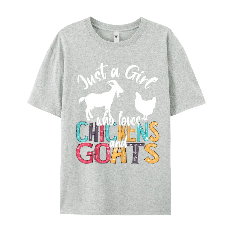 Cute Just A Girl Who Premium Cotton Tees Grandpa Slogan T-shirts Funny Special O-Neck Tee Shirt Short Sleeve  Cute Just A Girl Who Loves Chickens Goats Farmer Girls Gift Raglan Baseball Tee gray