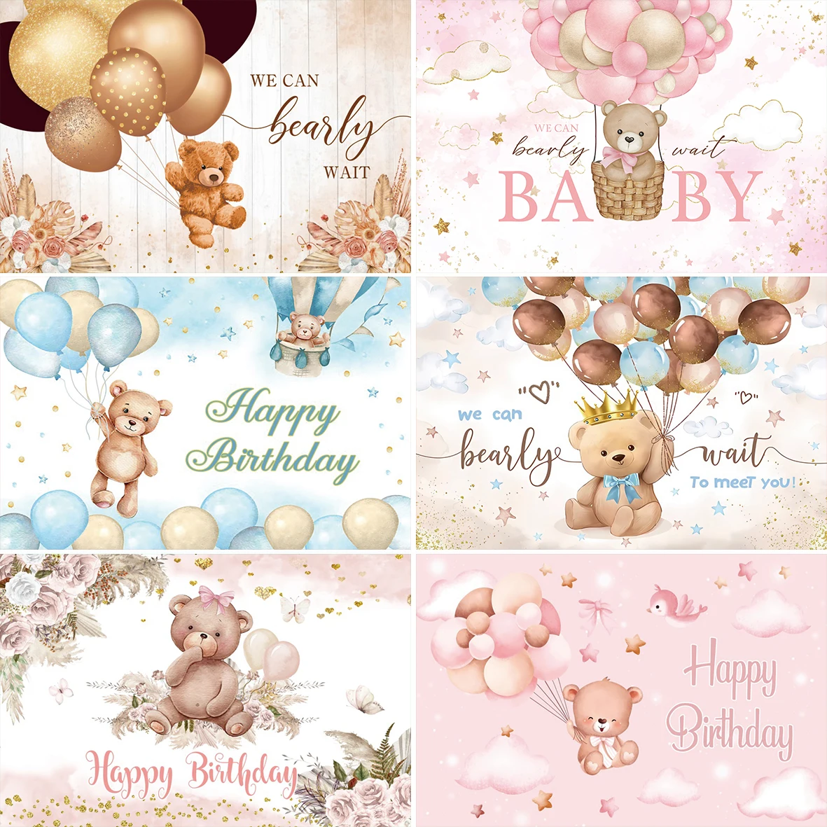 Teddy Bear Baby Shower Backdrops for Photography Kid Birthday Party Customized Poster Flowers Balloon Decor Photocall Background photo backdrop photo wallpaper party decoration covers