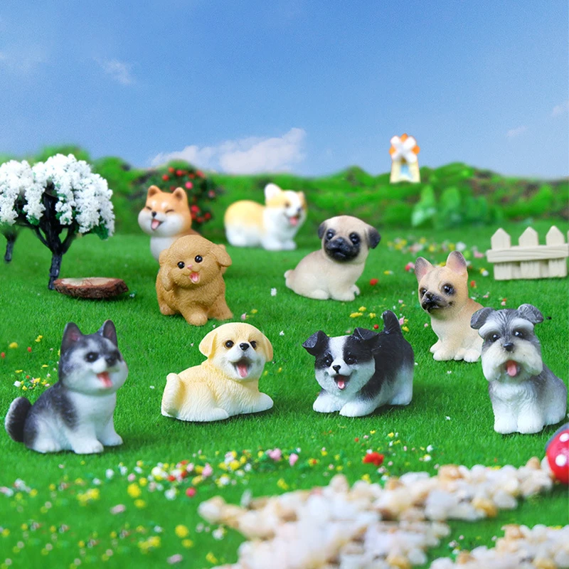 1PC 수지 공예 미니어처 그림 작은 분재 Microlandscape 요정 정원 장식 귀여운 작은 개 강아지 동물 장식