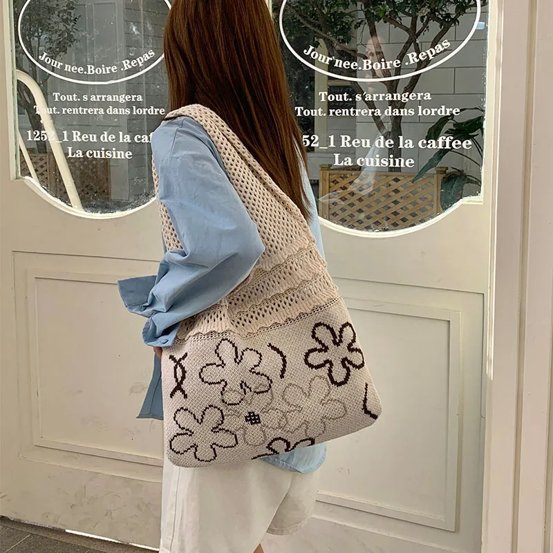 2023 New Vintage Knitted Shoulder Bag Unique Design Large Capacity Summer Storage Bags Woven Tote Casual Party Trend All-match