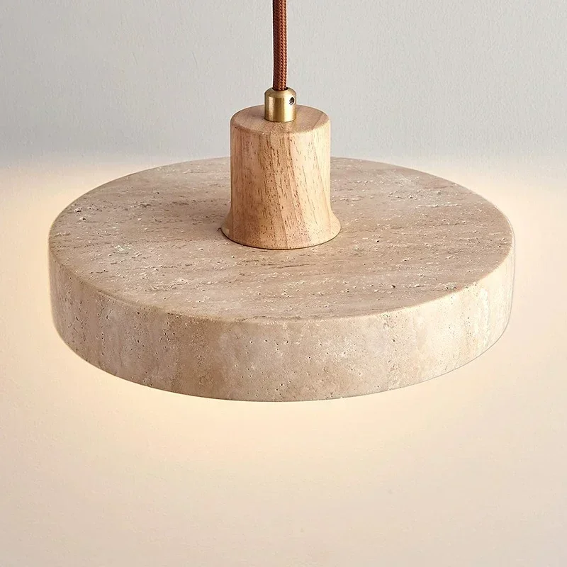 Wabi-sabi Style Travertine Chandelier Nordic Cream Style Retro Flying Saucer Dining Table Bedside Pendant Lights LED