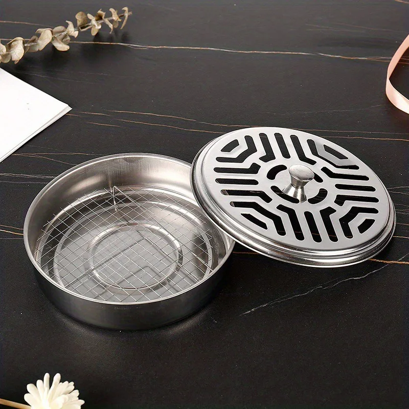 Mosquito coil holder stainless steel box with cover round tray easy clean