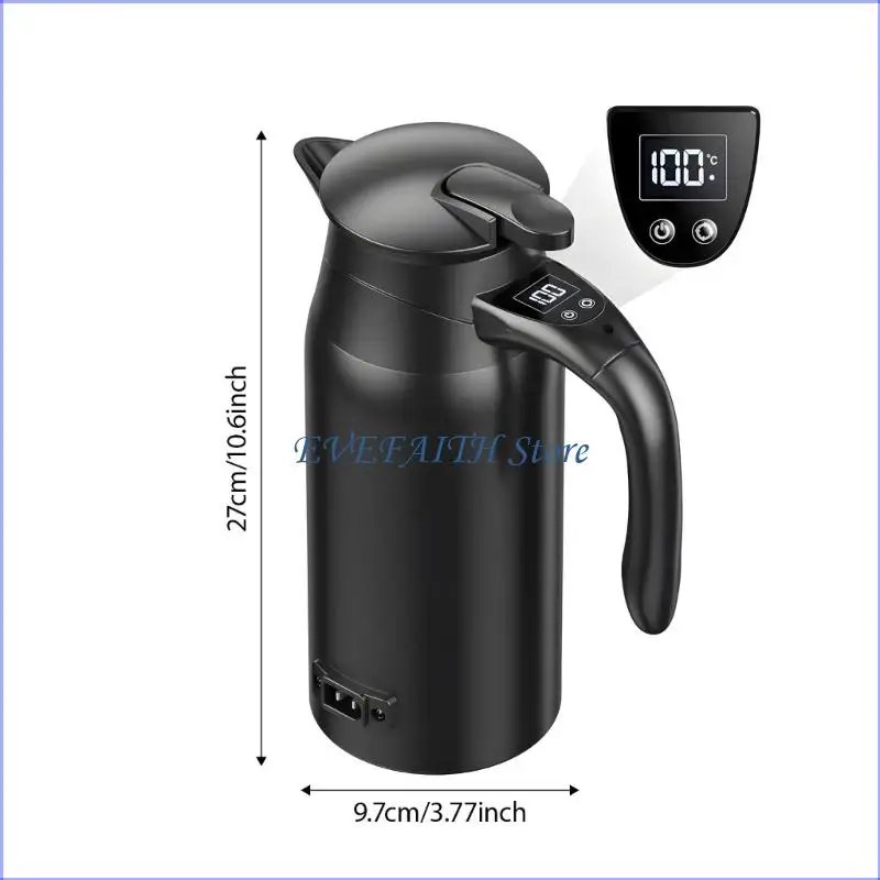 124B 디지털 판독 기능이 있는 빠른 가열 800ml 차량 주전자 도로 여행용 이중층 절연 범용 전압 12V 24V