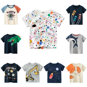 2-9 Years Boys T Shirt Graffiti Baby Kids Children Cotton Short Sleeves Summer Clothing Car Dinosaur Shark Printing