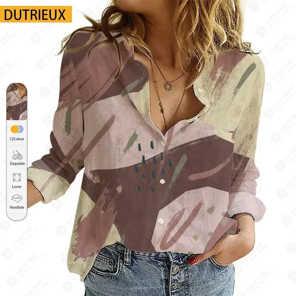 

Camisa Feminina Autumn Casual Printed Long Sleeve Big Size Woman's Shirts MIDDLE AGE Unisex Loose Fit Slight Strech Regular 3D