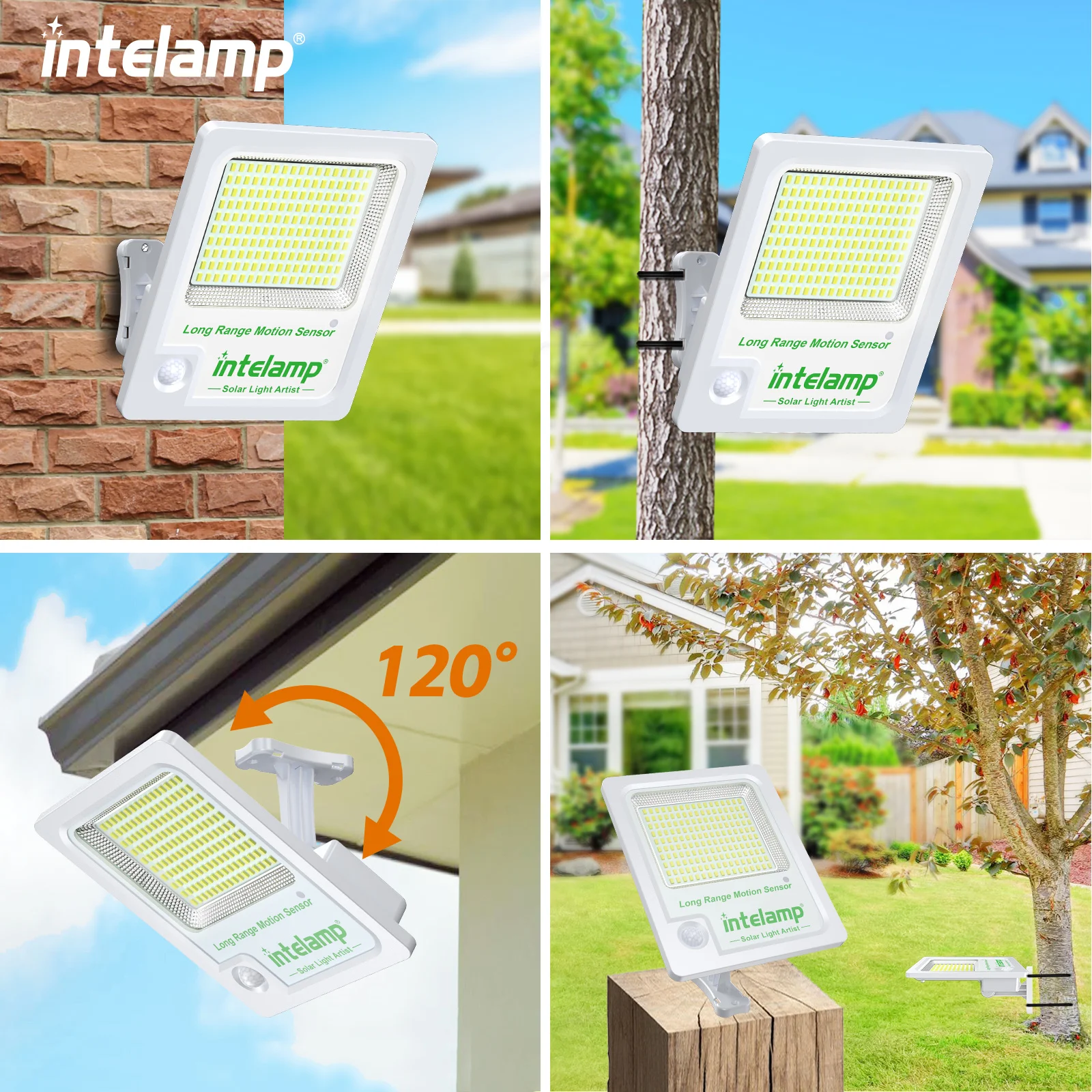Faretto Solare Esterno 254 LED Con Sensore Di Movimento E Telecomando - 4 Teste Regolabili, Impermeabile IP65
