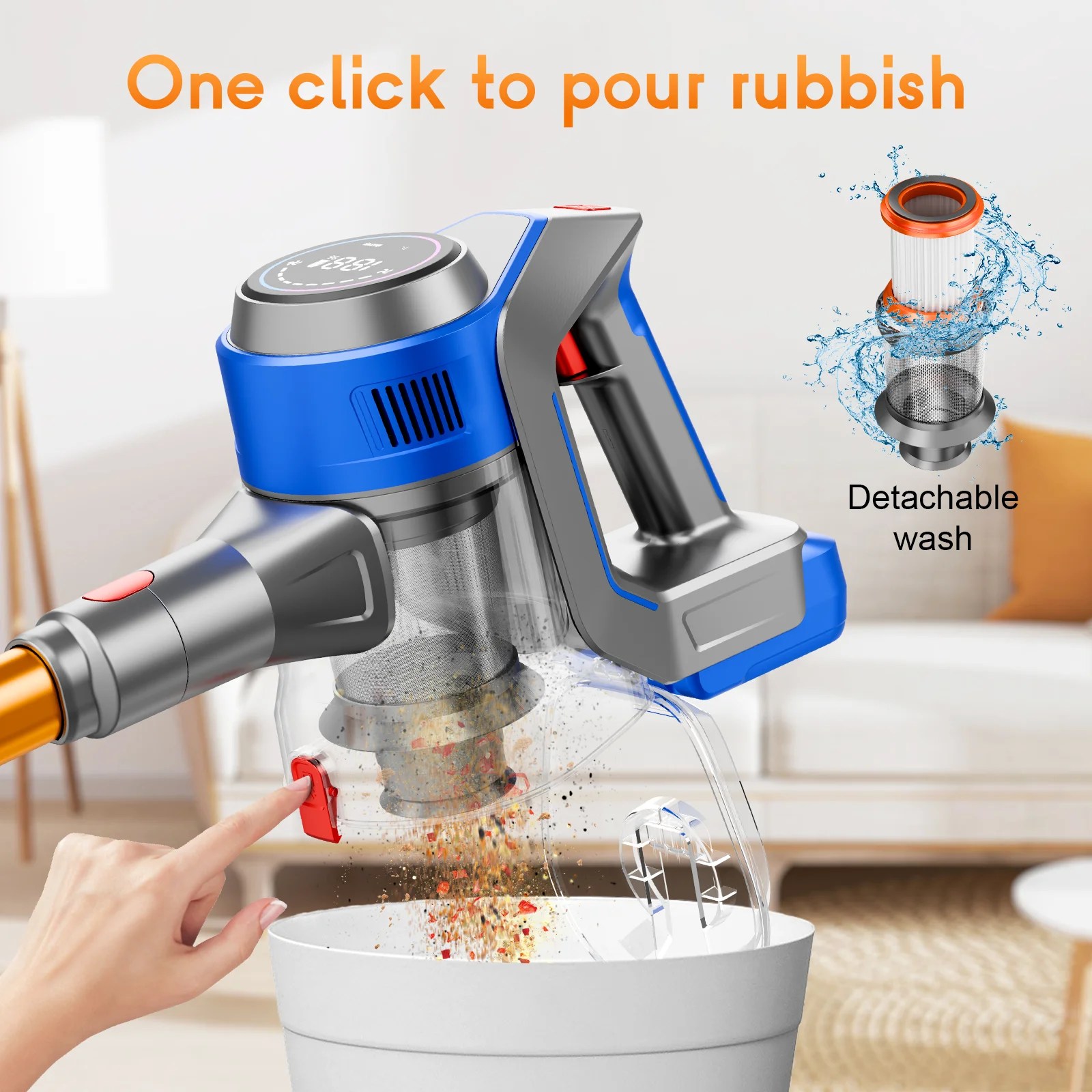 Honki 78KPA Cordless Vacuum Cleaner with LED High Power Strong Suction Wet and Dry Handheld Vacuum Cleaner for Pet Hair Carpet 7