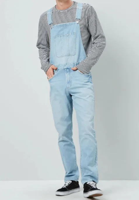 Men's Denim Overalls Suspenders Jeans Washed Autumn Casual Straight Denim Pants Fashion Trousers Jeans Overalls