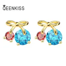 

QEENKISS EG8149 Fine Jewelry Wholesale Fashion Woman Girl Wedding Birthday Gift Cherry AAA Zircon Titanium Steel Stud Earrings
