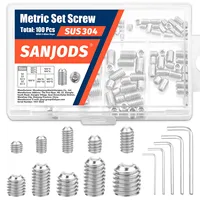 100 ชิ้นชุดสกรู Assortment Kit M3 M4 M5 M6 M8 พร้อมปุ่มอัลเลน 304 สแตนเลส Grub สกรูสําหรับติดตั้งลูกบิดก๊อกน้ําและอื่นๆ 1