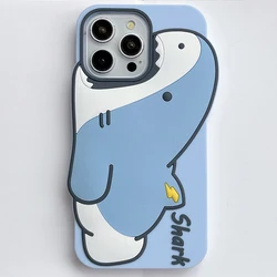 Adorable 3D Cartoon Shark Phone Case - Funny Shockproof Soft Silicone Back Cover for iPhone 12 Pro Max (Blue)