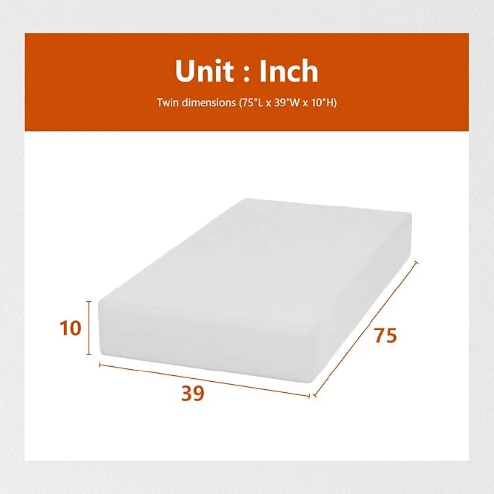10 Inch Mattress Base Foam Mattress ,Removable Soft Cover,Twin mattresses for Bed Frame, Bunk Bed, Trundle, Daybed，White 2