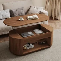 47-Inch Lift Top Wood Coffee Table with Hidden Storage Compartment and Open Shelf for Living Room, Fluted Oval Center Tea Table 1