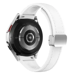 Premium Dual - Material Slim Watch Strap - Genuine Leather and Silicone - Galaxy 4 40mm 44mm (White - Silver)