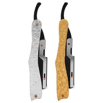 Lama per barba pieghevole per capelli Barbiere Rasoio dritto per rasatura da uomo Manuale per la cura del viso Barba Styling Contorno Strumento pulito