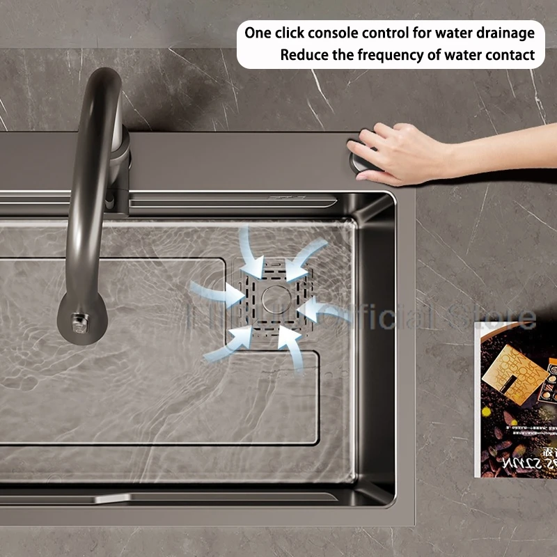 Gray Stainless Steel Kitchen Sink Large Capacity Single Bowl Thickened Handmade Multifunctional Basin With Multiple Accessories 4