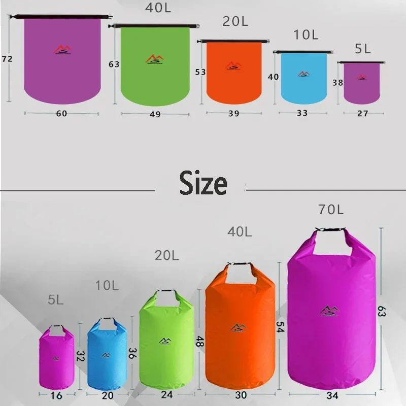 Waterproof Dry Bag 5L/10L/20L/40L/70L Waterproof Dry Bag Sack Ultralight Drifting Swimming Clothes Storage Bag For Kayaking Outdoor Sport