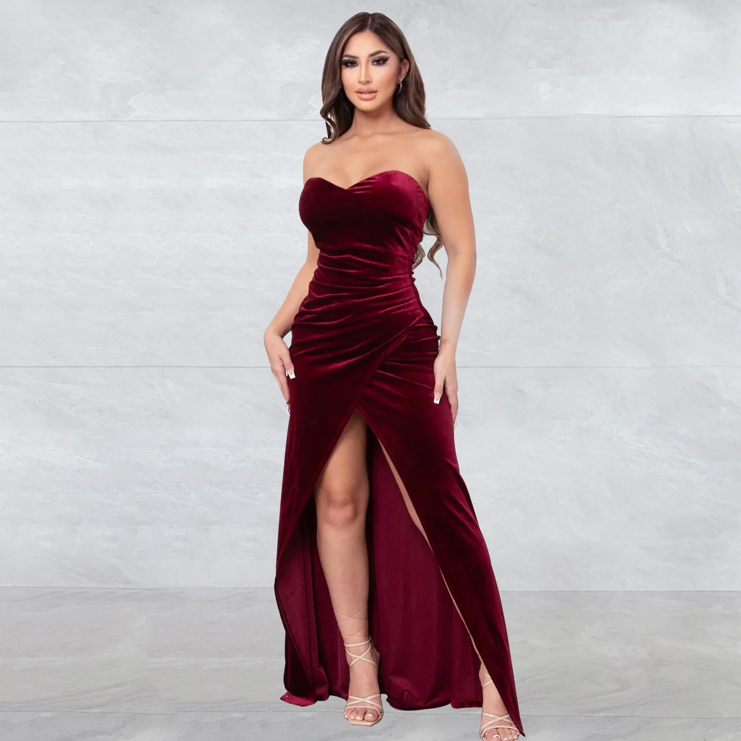 

2022 Autumn Women's Fashion, Solid Color, Pleated, Sexy, Sleeveless, Strapless Dress